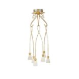 A 1950's gilt metal six light pendant chandelier