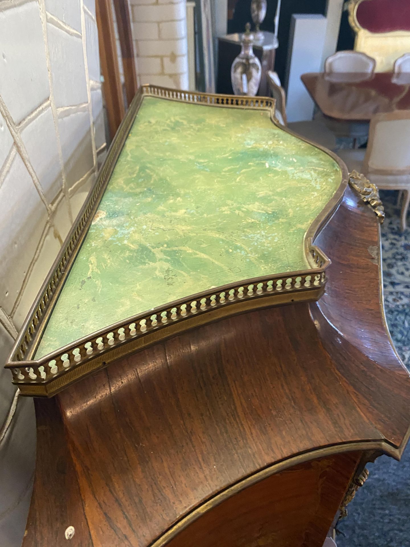 A Louis XV style rosewood, kingwood and burr walnut marquetry writing cabinet - Image 4 of 12