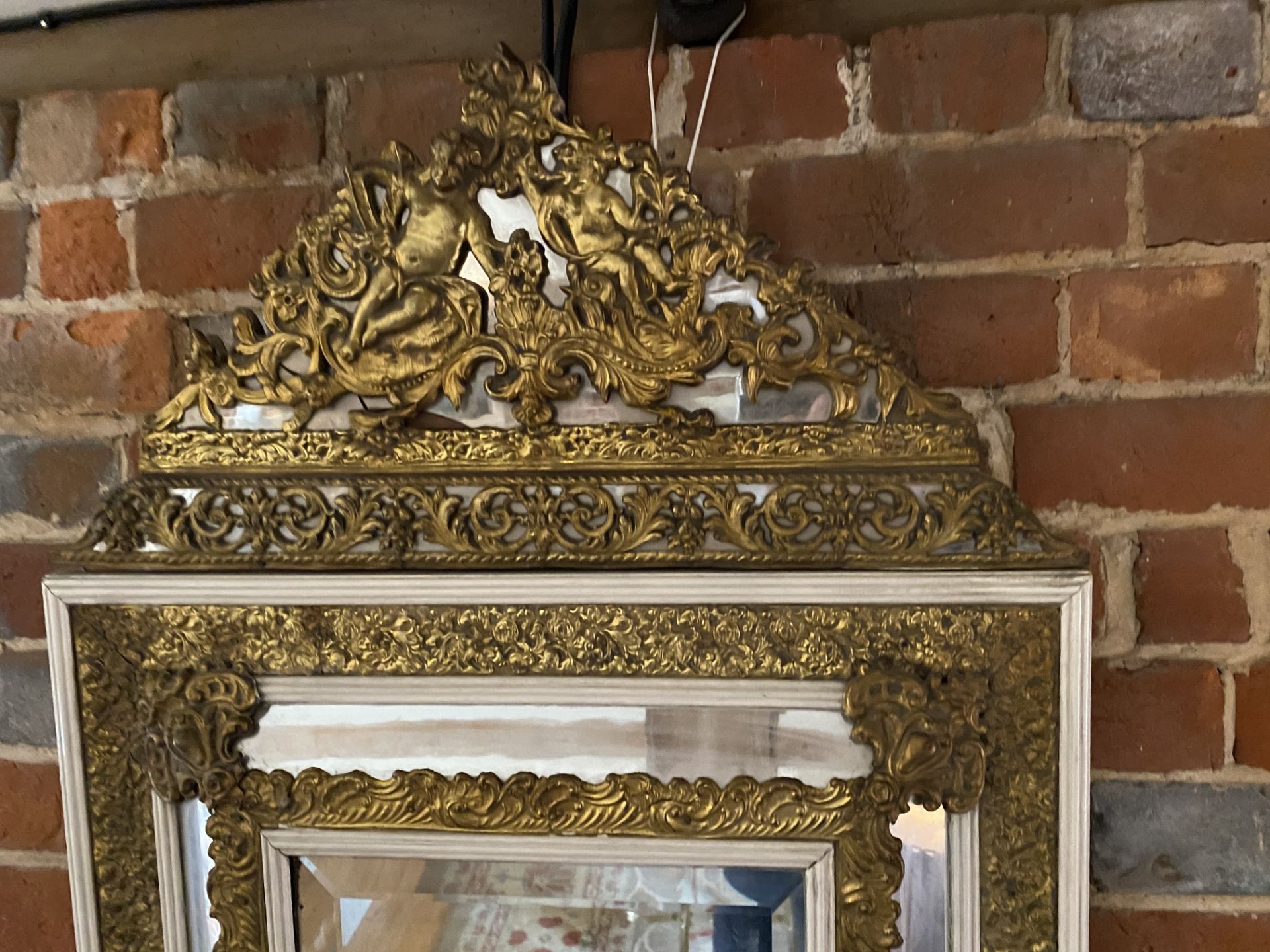 A Louis XIV style pressed gilt brass and later white painted marginal mirror - Image 11 of 12