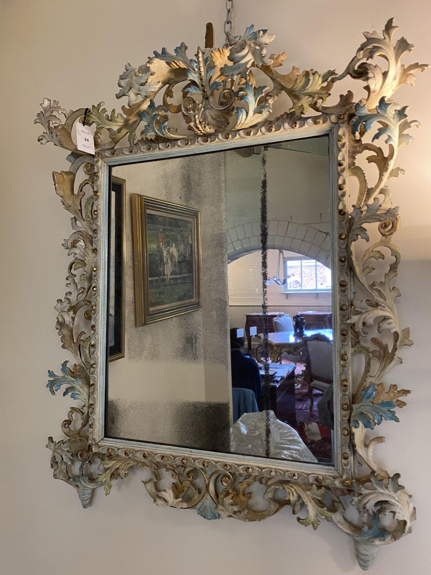 A late 19th / early 20th century Italian polychrome painted and parcel gilt mirror - Bild 2 aus 6