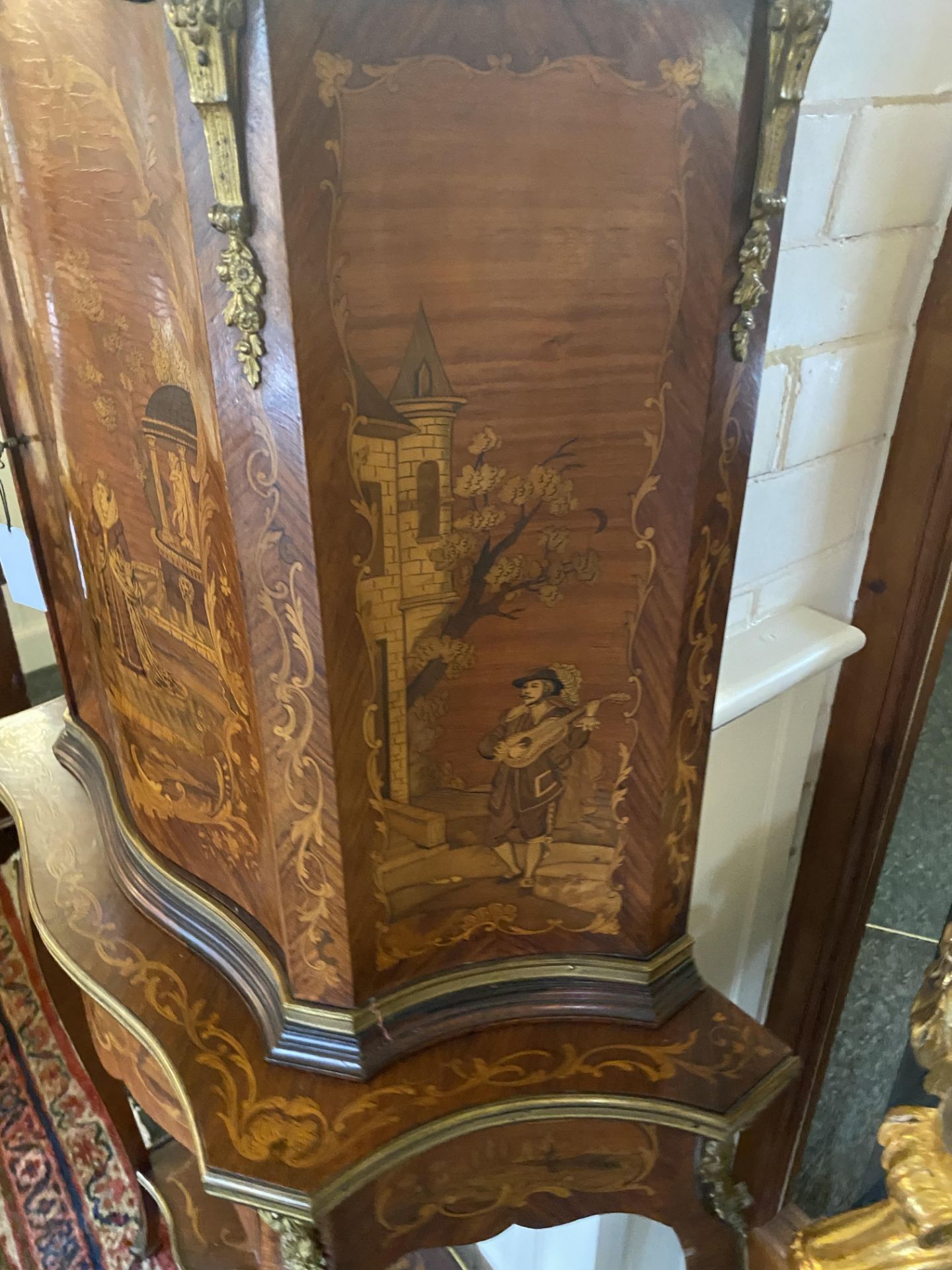 A Louis XV style rosewood, kingwood and burr walnut marquetry writing cabinet - Image 6 of 12