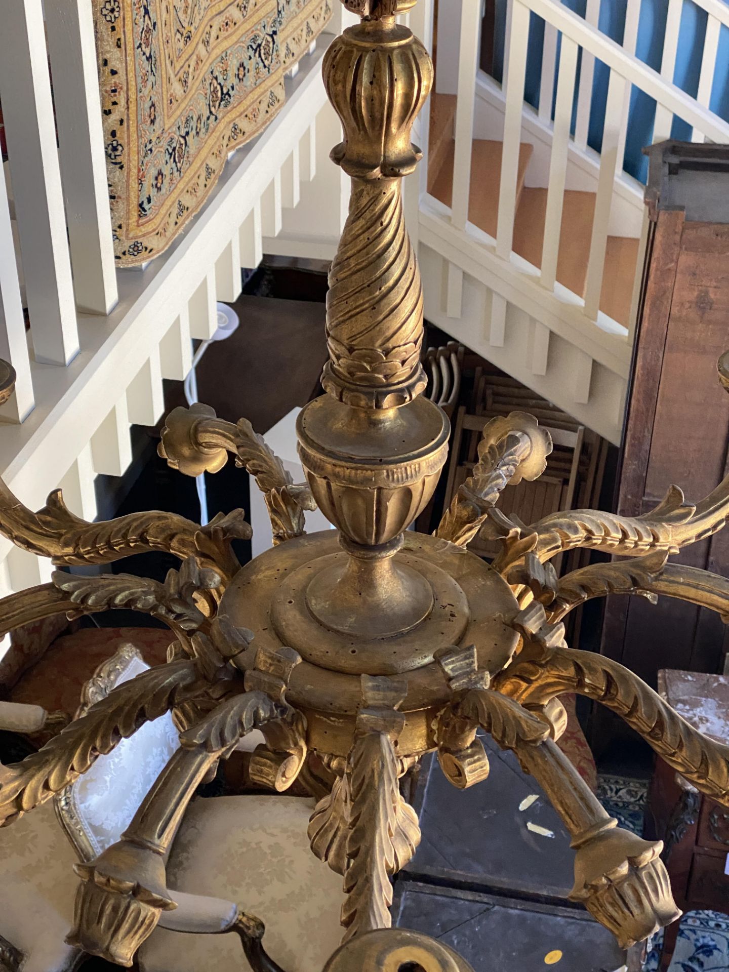 A late 19th century Italian carved giltwood five-light chandelier - Image 8 of 8