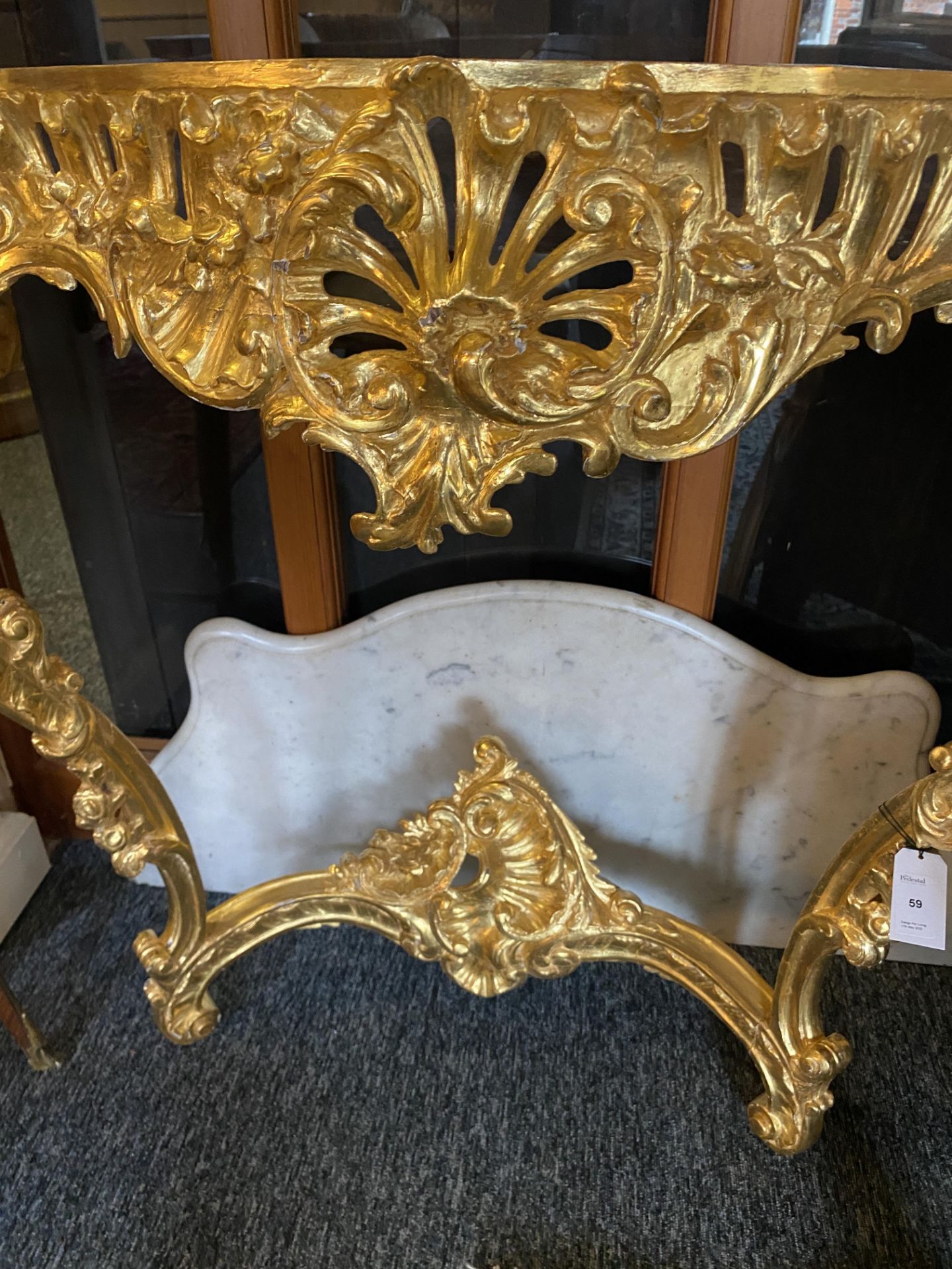 A 19th century Louis XV style giltwood serpentine console table - Image 3 of 8