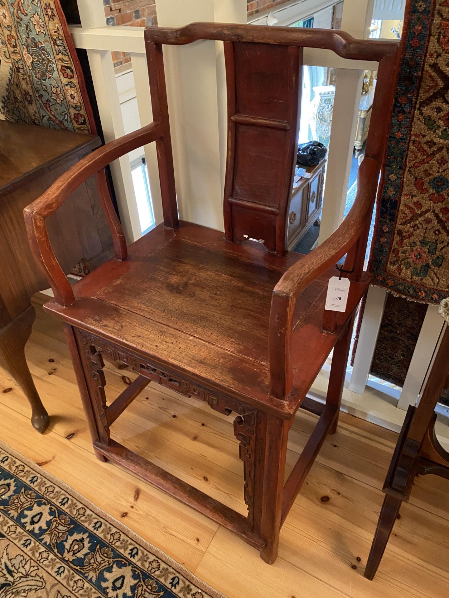 A late 19th century Chinese red painted open armchair - Bild 2 aus 8