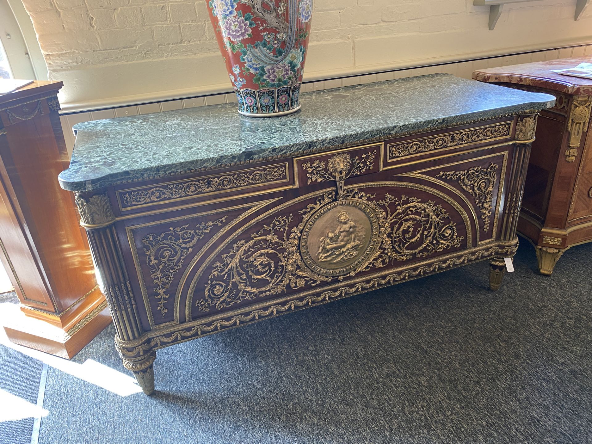 A late 19th century Louis XVI style mahogany and gilt bronze mounted commode à vantaux - Image 3 of 14