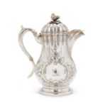 A mid 19th century American silver hot water pot by Gale & Willis and a plated claret jug