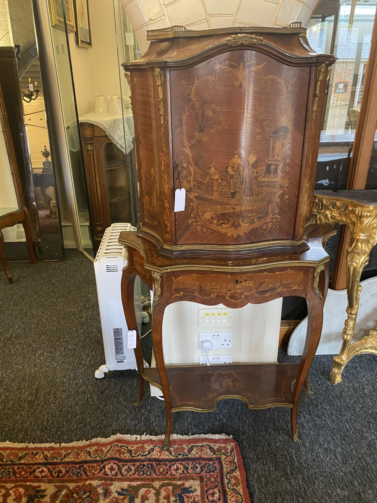 A Louis XV style rosewood, kingwood and burr walnut marquetry writing cabinet - Image 2 of 12