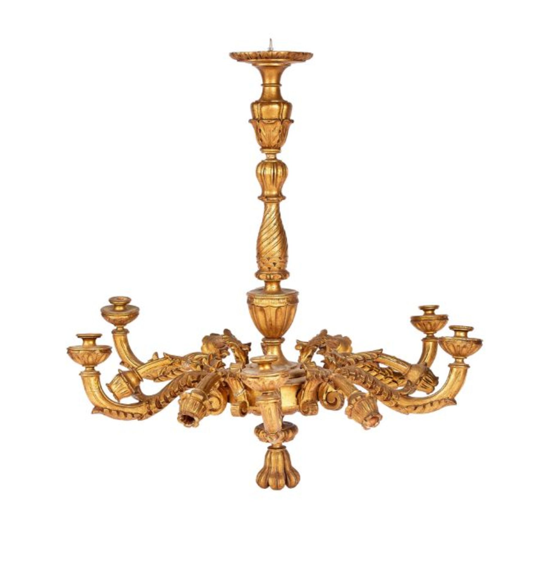 A late 19th century Italian carved giltwood five-light chandelier