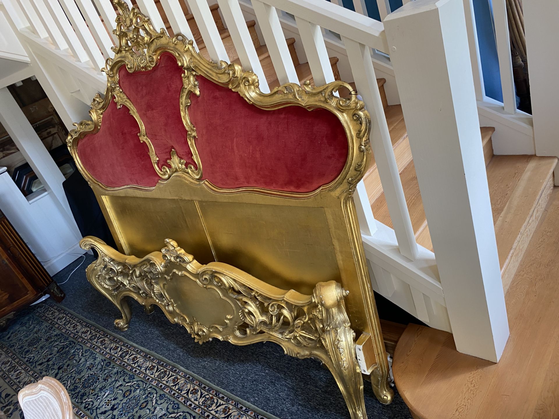 A 19th century and later rococo style carved giltwood bed - Image 9 of 10