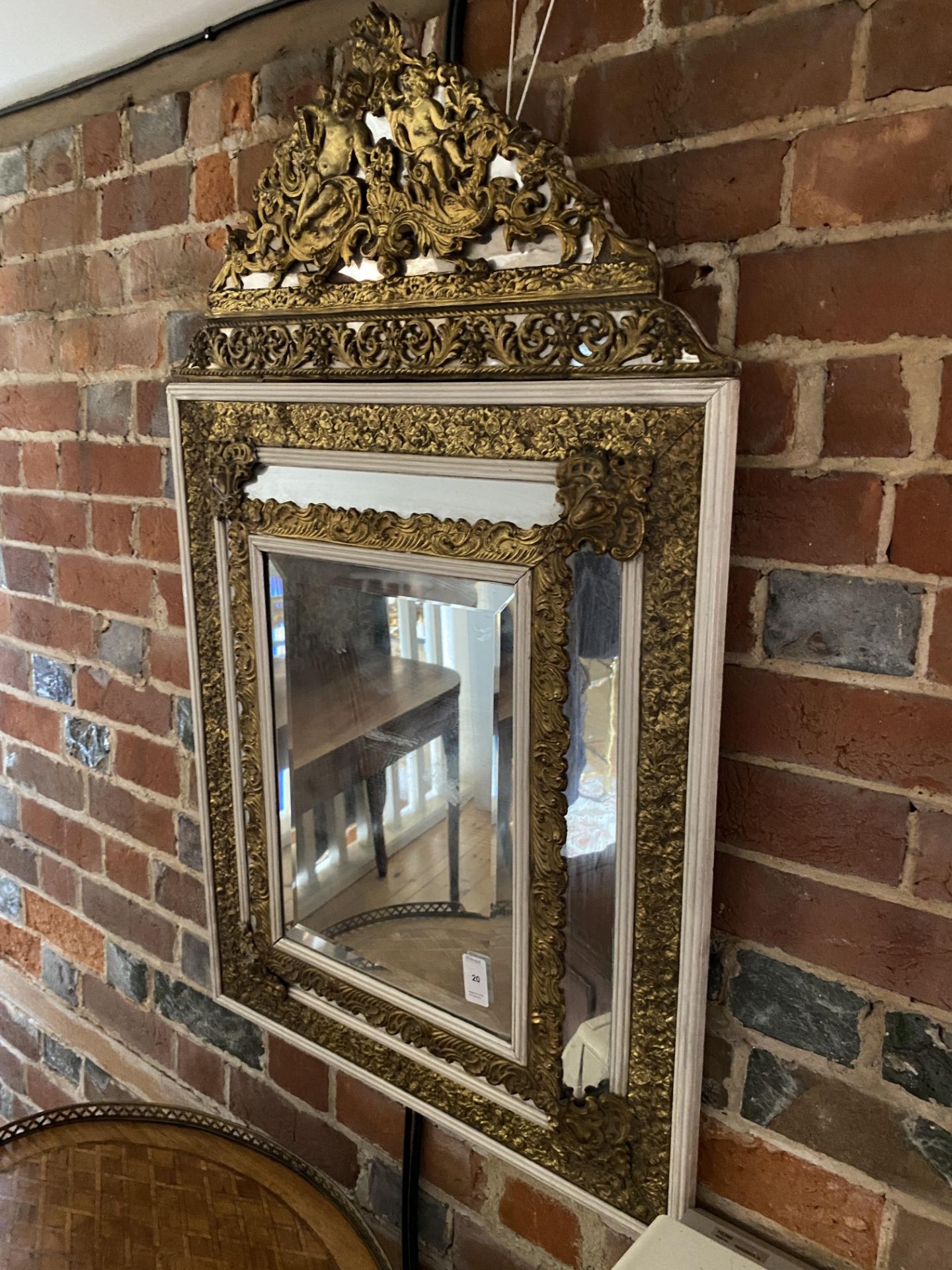 A Louis XIV style pressed gilt brass and later white painted marginal mirror - Image 10 of 12