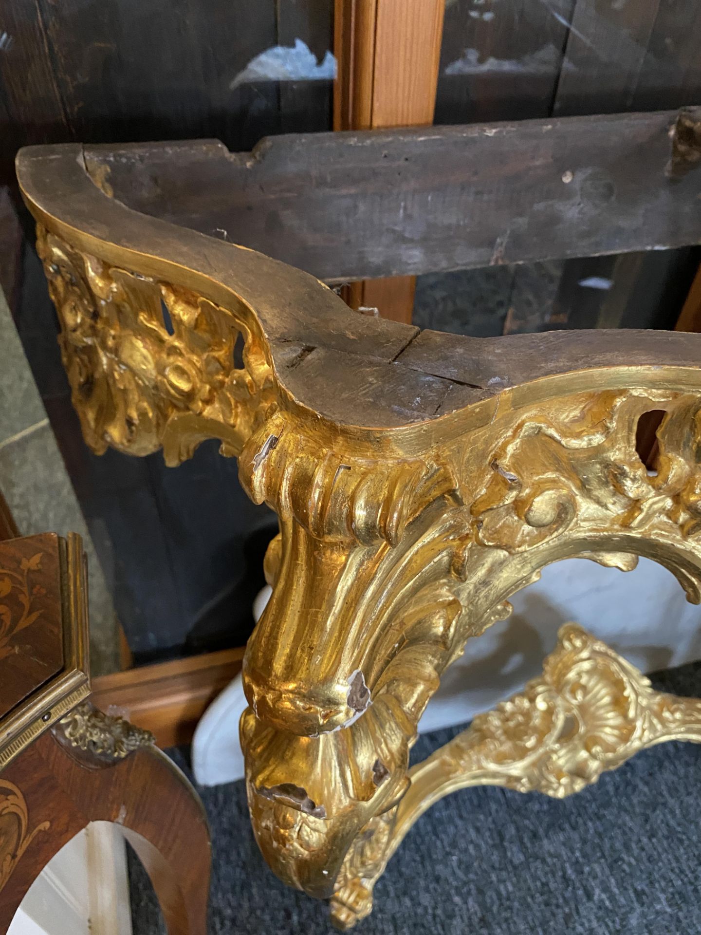 A 19th century Louis XV style giltwood serpentine console table - Image 5 of 8