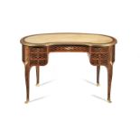 A late 19th century Louis XVI style mahogany and parquetry table à ecrire, by Paul Sormani, Paris