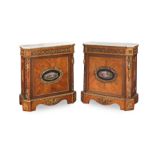 A pair of 19th century Louis XVI style kingwood and tulipwood side cabinets