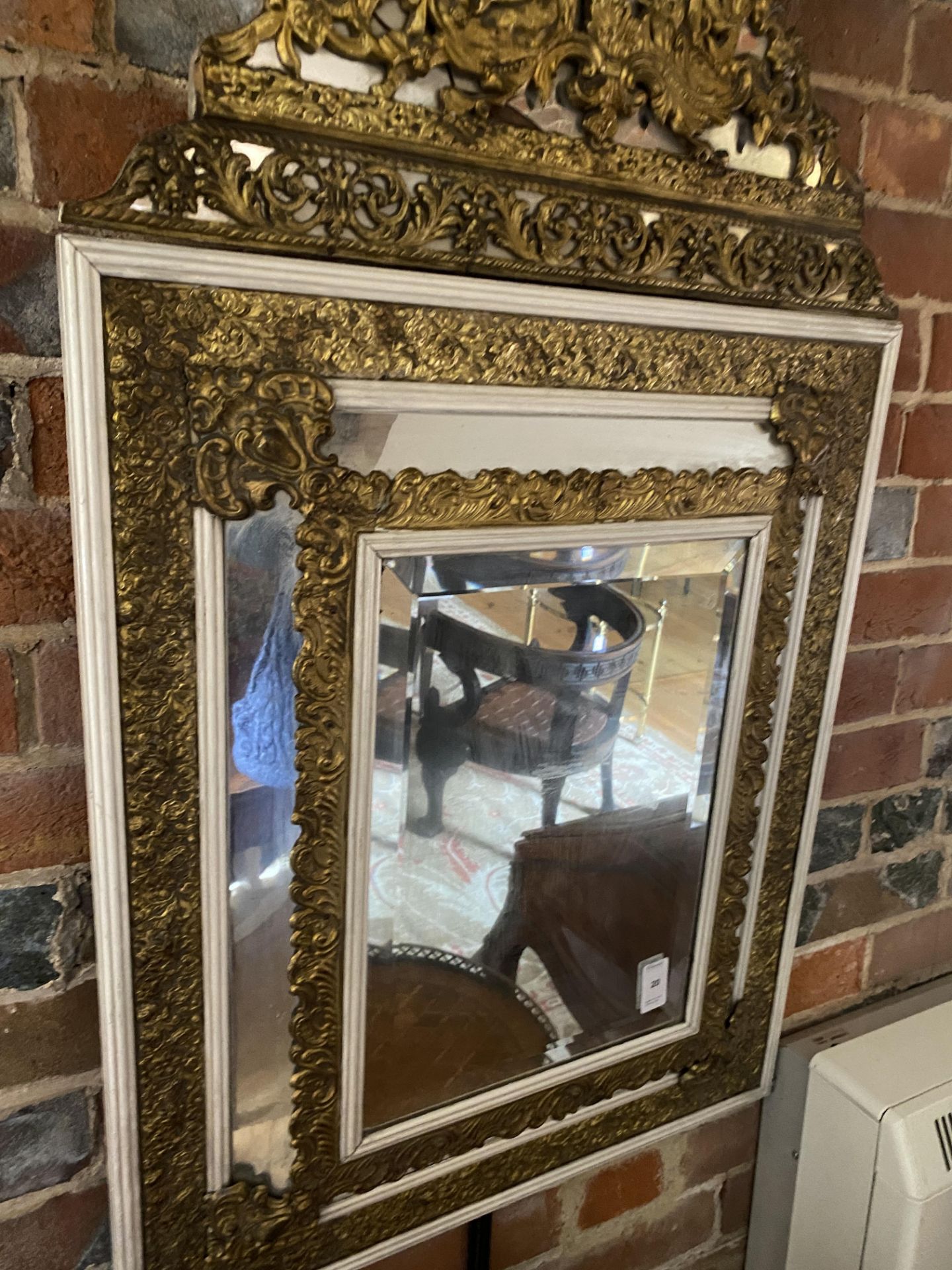 A Louis XIV style pressed gilt brass and later white painted marginal mirror - Image 12 of 12