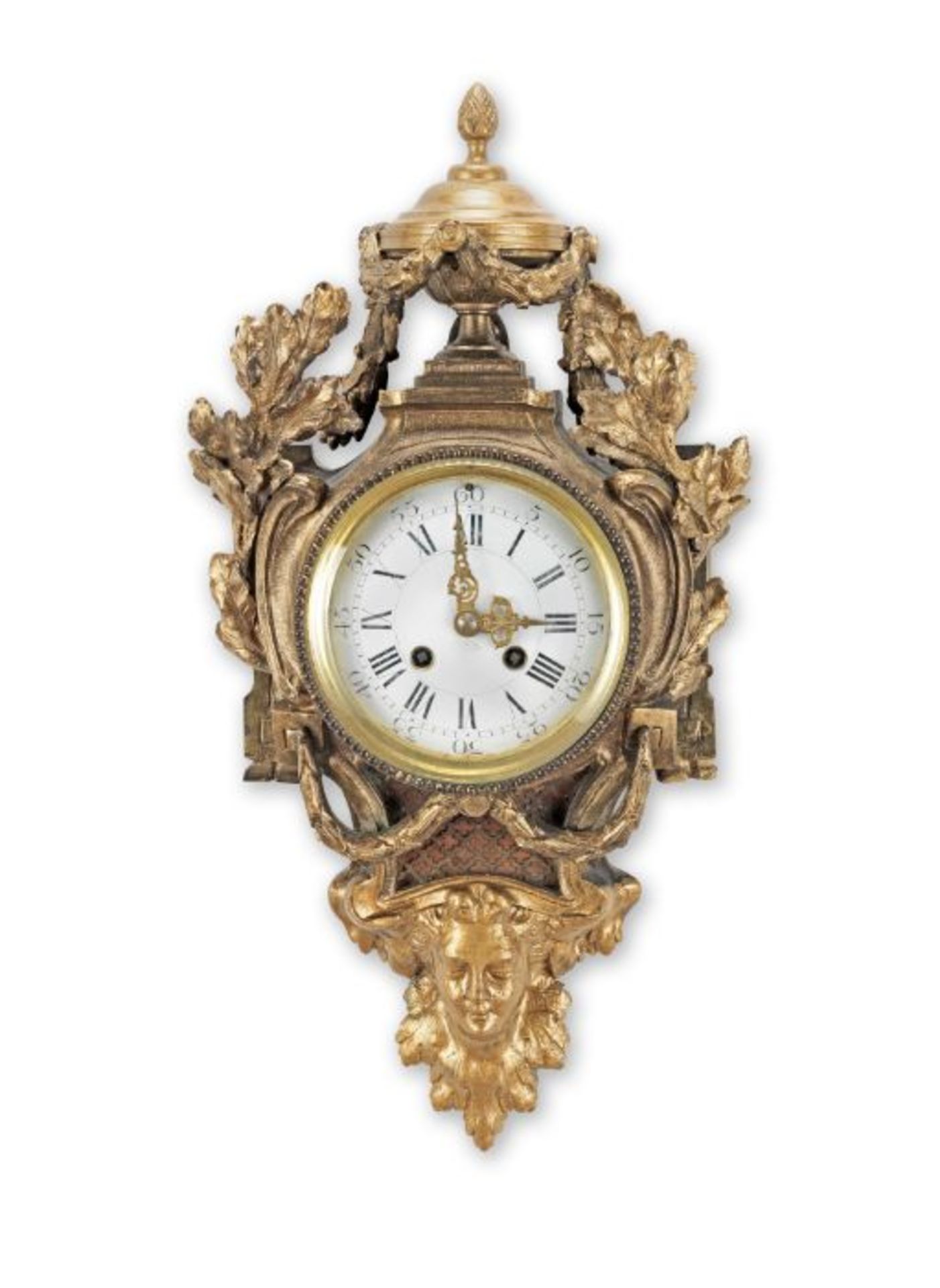 A late 19th century French Louis XVI style gilt bronze cartel clock