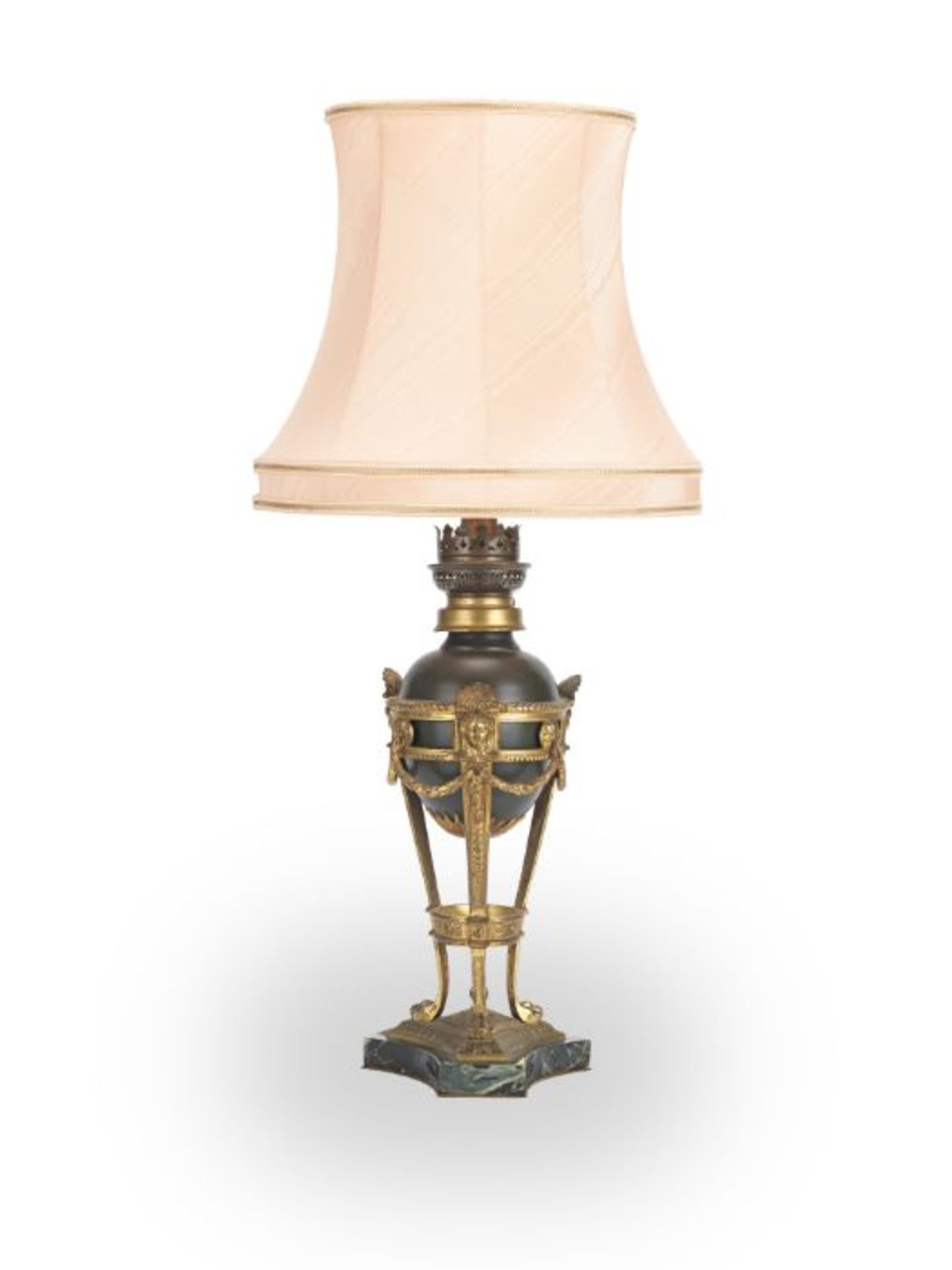 A 19th century patinated bronze and gilt bronze mounted table lamp, converted from an oil lamp - Image 8 of 10