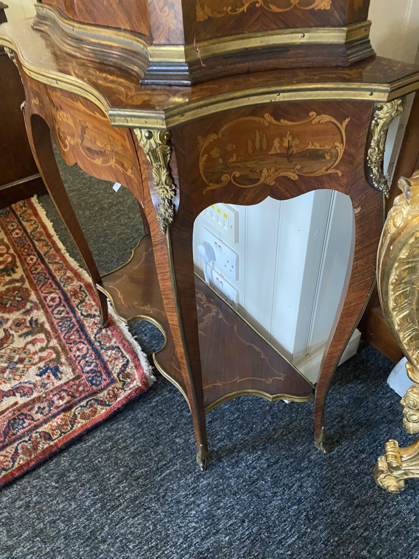 A Louis XV style rosewood, kingwood and burr walnut marquetry writing cabinet - Image 7 of 12