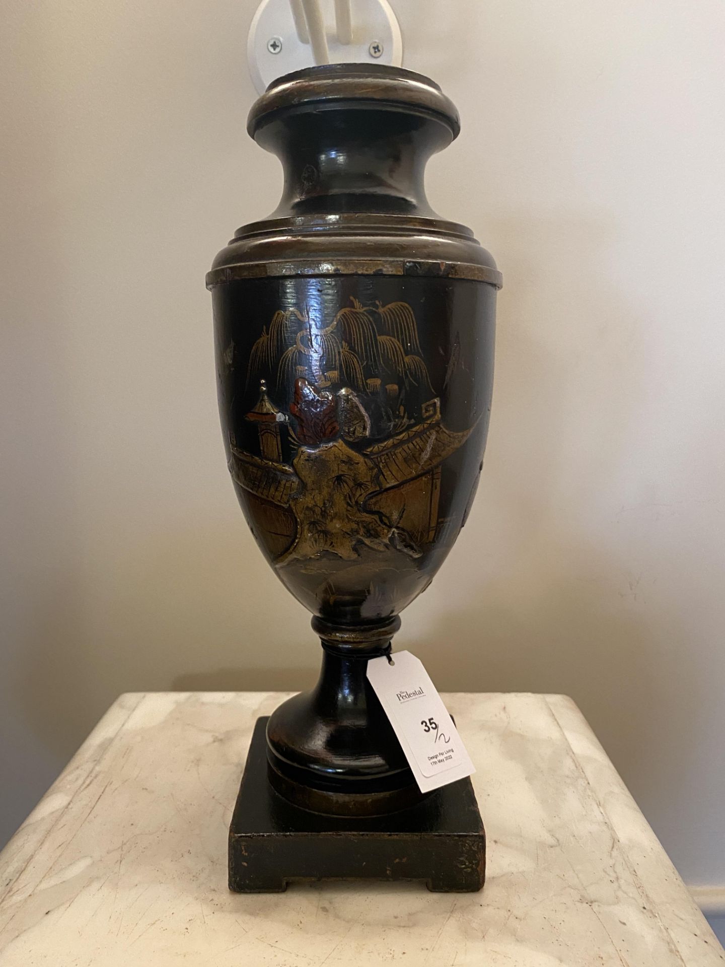 A pair of late 19th century black japanned chimney urns - Image 2 of 11