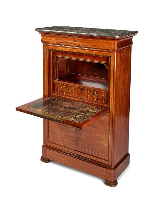A 19th century French Charles X mahogany and sycamore line inlaid secretaire à àbattant - Image 2 of 2