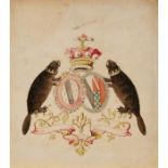 Design for a coat of arms, the supporters as beavers, English, 18th century