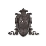 A patinated bronze armorial cartouche, 19th century