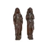 A pair of carved oak figures, Dutch or Flemish, 17th century