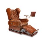 A late Victorian Foot's Patent oak and leather upholstered metamorphic wing armchair