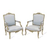 A pair of 20th century Louis XV style giltwood fauteuils / open armchairs