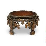 A late 19th century French patinated bronze and gilt bronze stand in the Chinese taste