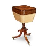 A Regency rosewood, crossbanded and brass marquetry sewing table