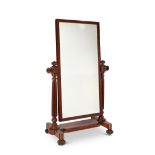 A George IV figured mahogany cheval mirror