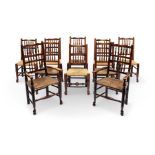 A matched set of ten oak and ash spindleback chairs, Lancashire
