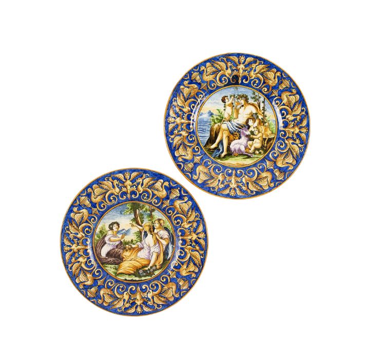 A pair of maiolica chargers, late 19th century