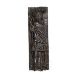 An oak architectural figure of a bearded soldier holding a spear, Flemish, 17th century