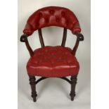 A Victorian red leather upholstered desk chair, by B Taylor, New Bond Street