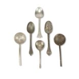 A group of six pewter spoons, mostly 17th /early 18th century