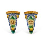 A pair of late 19th / early 20th century majolica wall pockets