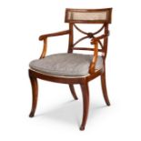 A Regency beechwood caned open armchair
