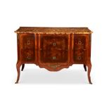 A late 19th century French sycamore, kingwood and harewood floral marquetry commode in the Transitio