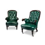 A pair of Victorian mahogany gentleman's library armchairs