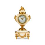 A good late 19th/early 20th century French ormolu-mounted white marble mantel timepiece