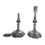 A pair of late 18th century South Staffordshire enamel candlesticks