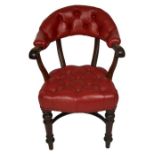 A Victorian red leather upholstered desk chair, by B Taylor, New Bond Street