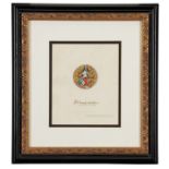 Three framed hand coloured armorial engravings with the arms of Everett Millais, the Earl of Stamfor