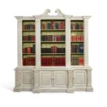 A George III style eau de nil painted pine breakfront library bookcase