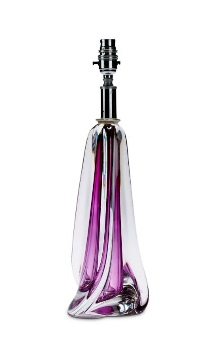 A pair of purple and white glass table lamps by Val St Lambert - Image 2 of 8