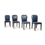 A set of four OKA Stafford grey leather upholstered dining chairs