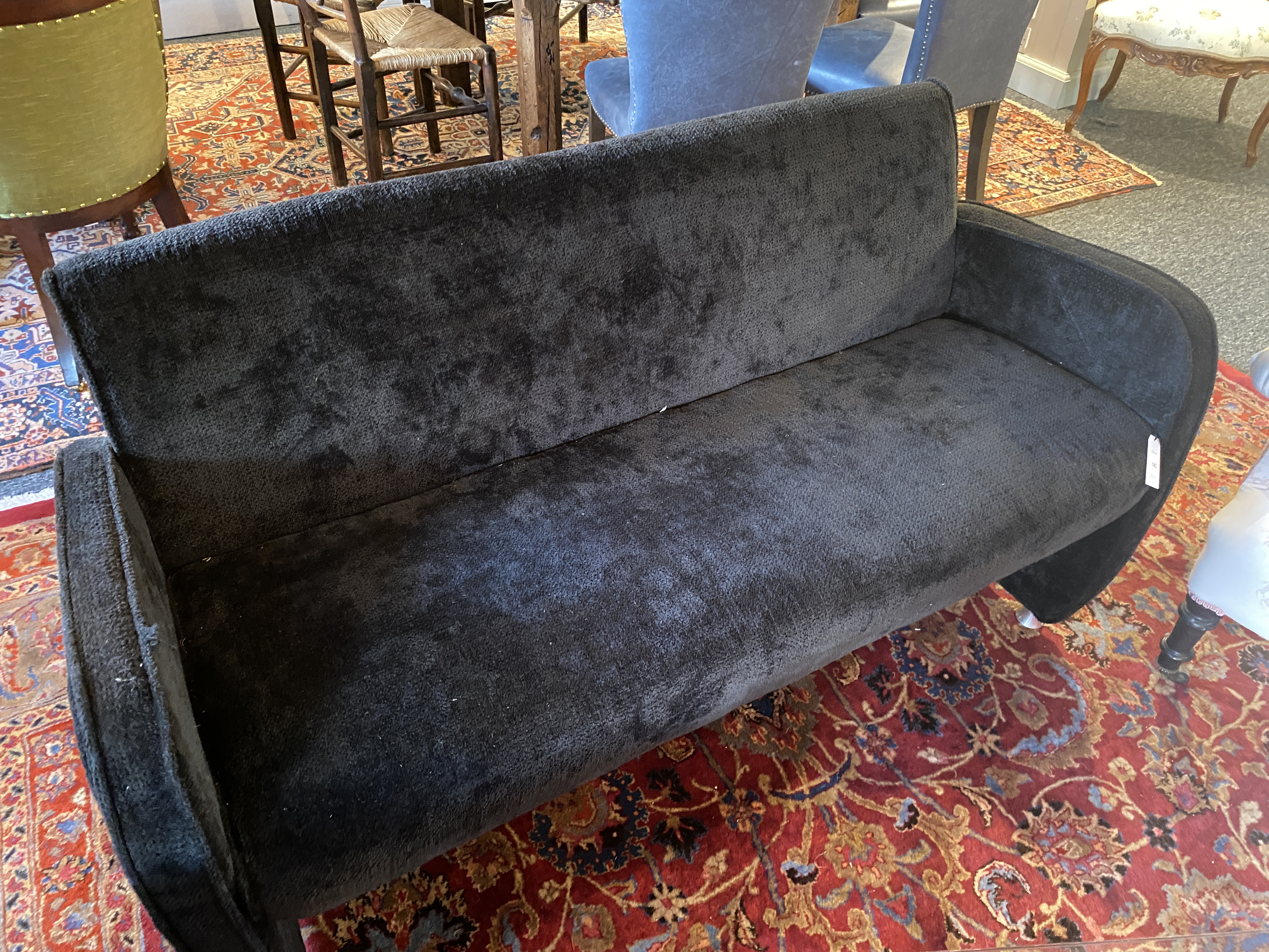 A 1970's black chenille upholstered two seater settee - Image 3 of 5