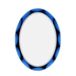 A 1960's Italian oval wall mirror with a blue glass outer frame