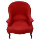 An early 20th century French mahogany red wool upholstered armchair